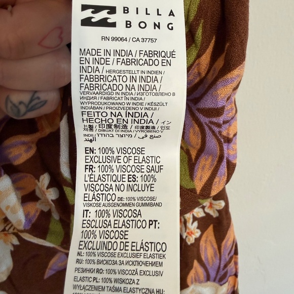 Billabong Juniors Island Calling Brown Floral Sleeveless Mini Dress XS - Picture 5 of 12